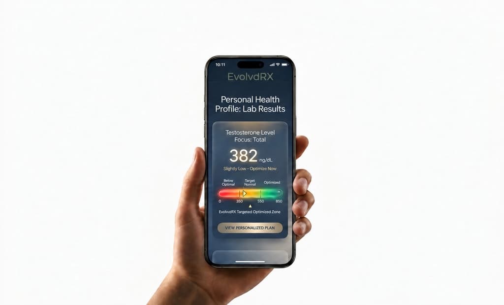 EvolvdRX lab results shown on a phone