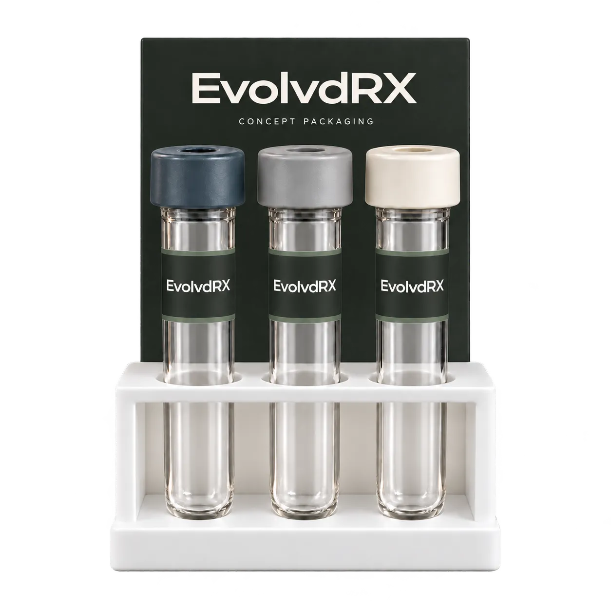 EvolvdRX specimen tubes in a laboratory rack