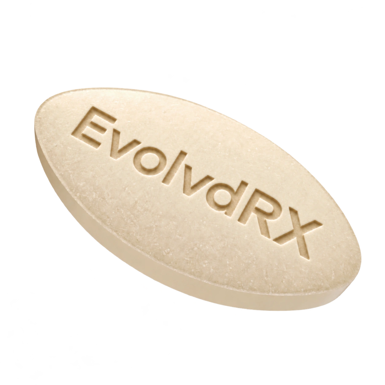 A EvolvdRX Tadalafil tablet debossed with the EvolvdRX name